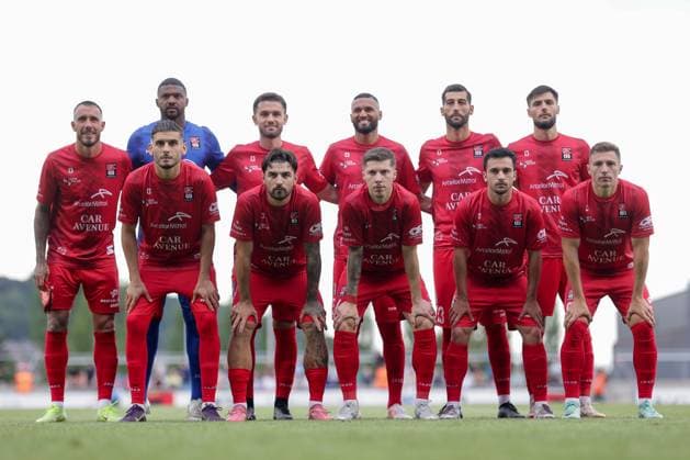 Startelf Hintere Reihe vlnr.: Geoffrey Franzoni (Kapitän Differdange 25), Felipe (Torwart Differdange 84), Juan Bedouret (Differdange 14), Leandro Borges (Differdange 55), Samir Hadji (Differdange 23), Theo Brusco (Differdange 5) Vordere Reihe vlnr.: Artur Abreu (Differdange 10), Dylan Lempereur (Differdange 32), Kevin D™Anzico (Differdange 4), Rafael Rafa Pereira Pinto (Differdange 20), Bruno Reis (Differdange 8) 15.07.2025 Fussball Champions League Qualifikation, 1. Runde, Rückspiel, Saison 2025-2026 15.07.2025 FC Differdingen 03 (LUX) - FC Drita (XKX) (Differdange) Stade Municipal de la Ville de Differdange, Differdingen