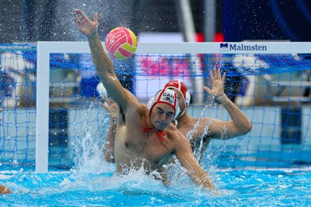 Jason O™Donnell of Canada, Milan Radenovic of Canada Canada v Brazil, Water polo, Wasserball Singapore 2025 World Aquatics Championships, OCBC Aquatic Centre, July 16, 2025, Singapore, Singapore.