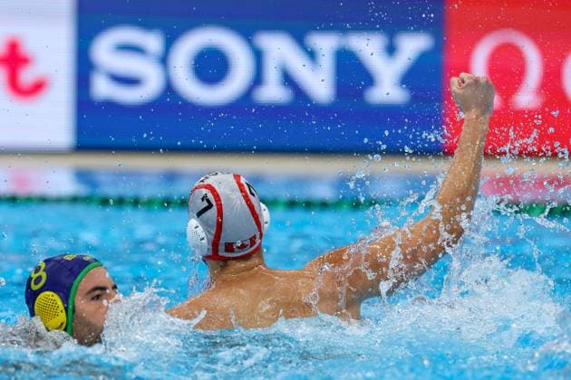 Roko Pozaric of Canada Canada v Brazil, Water polo, Wasserball Singapore 2025 World Aquatics Championships, OCBC Aquatic Centre, July 16, 2025, Singapore, Singapore.