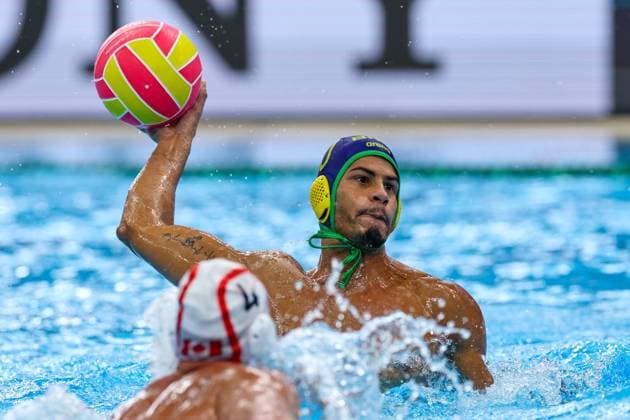 Lucas Andrade of Brazil Canada v Brazil, Water polo, Wasserball Singapore 2025 World Aquatics Championships, OCBC Aquatic Centre, July 16, 2025, Singapore, Singapore.
