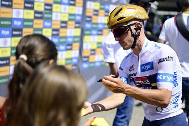 Belgian Remco Evenepoel of Soudal Quick-Step pictured at the start of stage 11 of the 2025 Tour de France cycling, from and to Toulouse (154km), on Wednesday 16 July 2025 in France. The 112th edition of the Tour de France starts on Saturday 5 July in Lille, France, and will finish in Paris, France on the 27th of July. DIRKxWAEM  x129368332x
