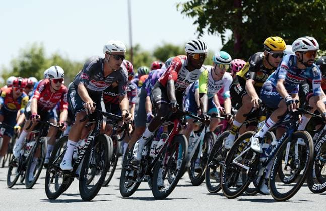 Eritrean Biniam Girmay Hailu of Intermarche-Wanty and The pack of riders pictured in action during stage 11 of the 2025 Tour de France cycling, from and to Toulouse (154km), on Wednesday 16 July 2025 in France. The 112th edition of the Tour de France starts on Saturday 5 July in Lille, France, and will finish in Paris, France on the 27th of July. POOLxLUCAxBETTINI  x129370697x