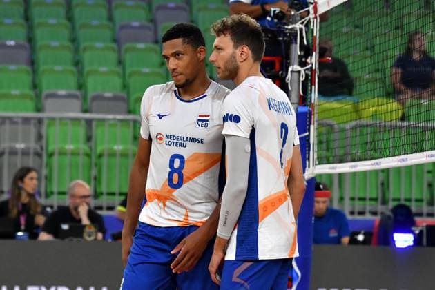 Ljubljana, Slovenia, 16th July 2024: Fabian Plak of Netherlands and Wessel Keemink of Netherlands during the IVNL Volleyball Nations League, Week 3 match, between Ukraine and Netherlands at Arena Stozice, Ljubljana, Slovenia. (Natasa Kupljenik SPP) Copyright: xNatasaxKupljenikx xSPPx SPP_1015259
