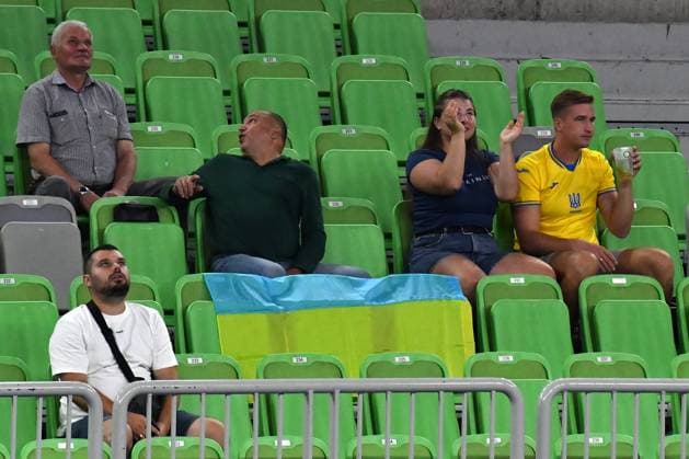 Ljubljana, Slovenia, 16th July 2024: Ukraine fans during the IVNL Volleyball Nations League, Week 3 match, between Ukraine and Netherlands at Arena Stozice, Ljubljana, Slovenia. (Natasa Kupljenik SPP) Copyright: xNatasaxKupljenikx xSPPx SPP_1015272