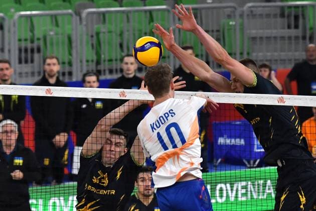 Ljubljana, Slovenia, 16th July 2024: Tom Koops of Netherlands (C) in action during the IVNL Volleyball Nations League, Week 3 match, between Ukraine and Netherlands at Arena Stozice, Ljubljana, Slovenia. (Natasa Kupljenik SPP) Copyright: xNatasaxKupljenikx xSPPx SPP_1015274