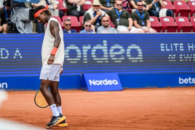 250716 Mikael Ymer of Sweden looks dejected during day 4 of the Nordea Open on July 16, 2025 in Bastad. Photo: Mathilda Schuler BILDBYRAN kod MA MA0847 tennis ATP, Tennis Herren 250 nordea open bbeng depp sweden sverige Copyright: MATHILDAxSCHULER BB250716MA001