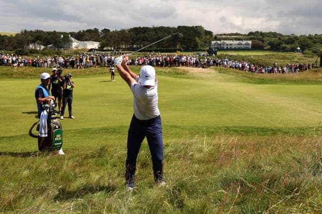 The 153rd Open Championship, Royal Portrush Golf Club, Co. Antrim 16 7 2025 Rory McIlroy plays from the rough at the 9th Rory McIlroy plays from the rough at the 9th 16 7 2025  Copyright: x INPHO BenxBradyx BB2_5601
