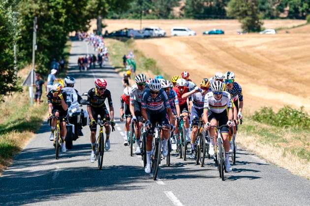 Tour de France 2025 Stage 11 TOULOUSE, FRANCE - JULY 16 : Vermeersch Gianni (BEL) of Alpecin-Deceuninck, Pogacar Tadej (SLO) of UAE Team Emirates - XRG, Vingegaard Jonas (DEN) of Team Visma - Lease a Bike, Evenepoel Remco (BEL) of Soudal - Quick Step, Van Aert Wout (BEL) of Team Visma - Lease a Bike in action pictured during stage 11 of the 112th edition of Tour de France an UCI World Tour 2.UWT cycling road race stage for Men Elite of 154 km with start in Toulouse and finish in Toulouse on July 16, 2025 in Toulouse, France, 16 07 2025 ( Motordriver Kenny Verfaillie - Toulouse France  Copyright: xLucaxBettinix