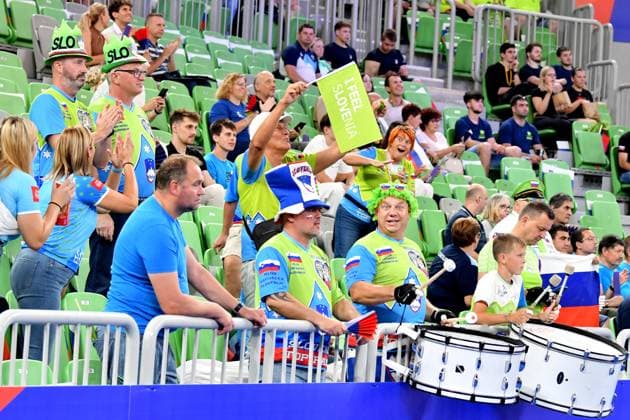 Ljubljana, Slovenia, 16th July 2024: Team Slovenia fans during the IVNL Volleyball Nations League, Week 3 match, between Canada and Slovenia at Arena Stozice, Ljubljana, Slovenia. (Natasa Kupljenik SPP) Copyright: xNatasaxKupljenikx xSPPx SPP_1015852