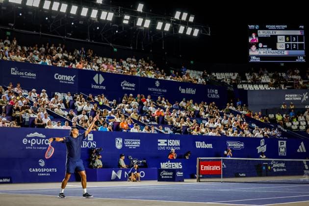 LOS CABOS TENNIS OPEN 2025 LOS CABOS TENNIS OPEN 2025 RUBLEV VS HERNANDEZ 16072025 LOS CABOS, BAJA CALIFORNIA, MEXICO. Photo of Alejandro Hernandez of Mexico, during singles game of Los Cabos Tennis Open 2025 held at the Estadio Mextenis of the Cabo Sports Complex of Los Cabos, Baja California, Mexico. Foto Alejandro Hernandez de Mexico, durante juego de singles en Los Cabos Tennis Open 2025 celebrado en el Estadio Mextenis del Cabo Sports Complex de Los Cabos, Baja California, Mexico. PHOTO BY IMAGENSHOP AGENCIA FOTOGRAFICA LOS CABOS BAJA CALIFORNIA MEXICO Copyright: xIMAGENSHOPxAGENCIAxFOTOGRAFICAx
