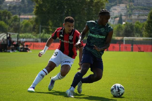 FOOTBALL : OGC Nice vs Aubagne - Match Amical - 16 07 2025 Adem Tafni and Bouanani Badreline during the French amical football match between OGC Nice and Aubagne FC at training Stadium of Nice, south France, on July 16, 2025. Alejandro Martinez Gonzalez psnewz NICE  Copyright: xAlejandroxMartinezxGonzalez psnewzx