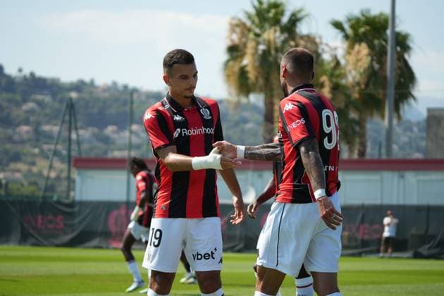 FOOTBALL : OGC Nice vs Aubagne - Match Amical - 16 07 2025 Clauss Jonthan and Bouanani Badredine during the French amical football match between OGC Nice and Aubagne FC at training Stadium of Nice, south France, on July 16, 2025. Alejandro Martinez Gonzalez psnewz NICE  Copyright: xAlejandroxMartinezxGonzalez psnewzx