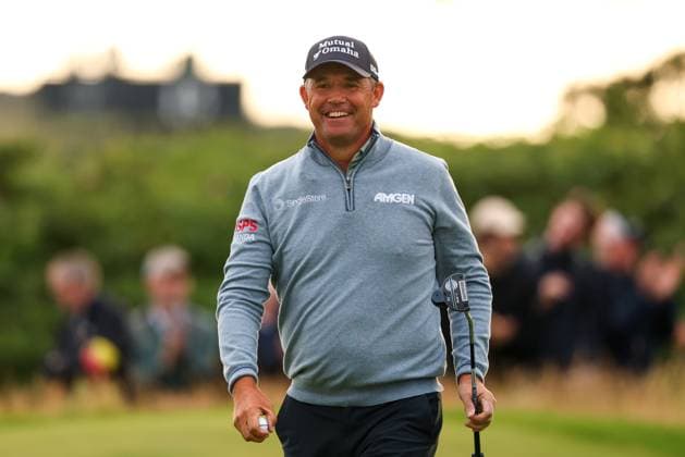 The 153rd Open Championship, Royal Portrush Golf Club, Co. Antrim 17 7 2025 Padraig Harrington celebrates after his birdie on the 1st green Padraig Harrington celebrates after his birdie on the 1st green 17 7 2025  Copyright: x INPHO BenxBradyx BB3_9965a