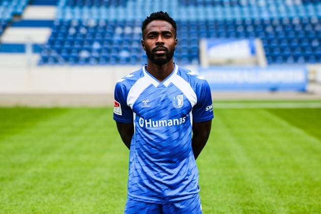 Daniel Heber, 1. FC Magdeburg - 2. Fussball Bundesliga Porträttermin 2. BL 2025 2026 offizieller Fototermin 1. FC Magdeburg in der Avnet Arena in Magdeburg - Porträt, Portrait, Einzelbild, Deutschland, Fussball, Maenner, GER, 16.07.2025