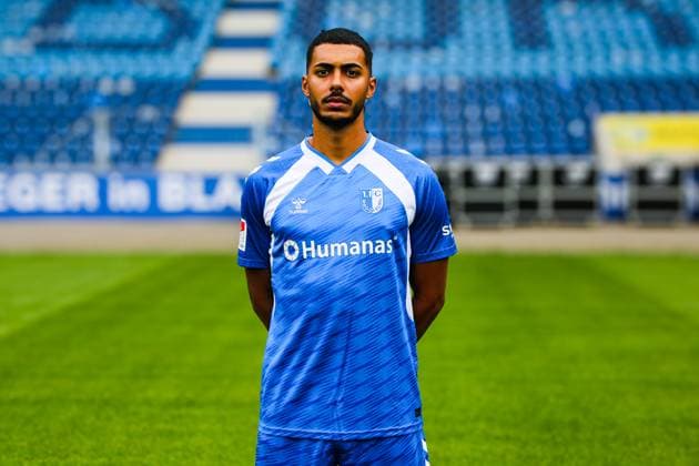 Tarek Chahed, 1. FC Magdeburg - 2. Fussball Bundesliga Porträttermin 2. BL 2025 2026 offizieller Fototermin 1. FC Magdeburg in der Avnet Arena in Magdeburg - Porträt, Portrait, Einzelbild, Deutschland, Fussball, Maenner, GER, 16.07.2025