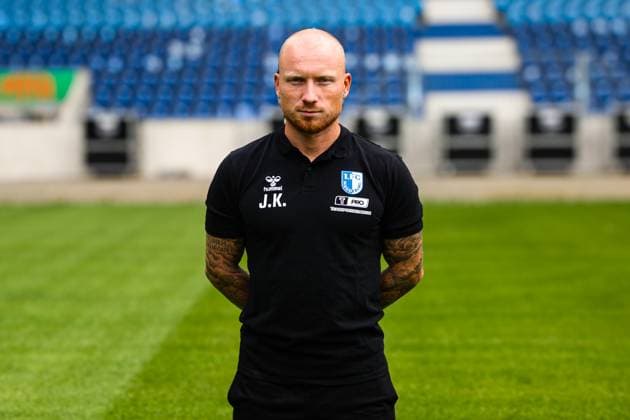 Reha- und Athletiktrainer Jannik Kirchenkamp, 1. FC Magdeburg - 2. Fussball Bundesliga Porträttermin 2. BL 2025 2026 offizieller Fototermin 1. FC Magdeburg in der Avnet Arena in Magdeburg - Porträt, Portrait, Einzelbild, Deutschland, Fussball, Maenner, GER, 16.07.2025