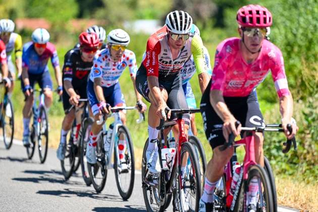 Tour de France 2025 Stage 12 HAUTACAM, FRANCE - JULY 17 : Rex Laurenz (BEL) of Intermarche - Wanty in the escape pack during stage 12 of the 112th edition of Tour de France an UCI World Tour 2.UWT cycling road race stage for Men Elite of 181 km with start in Auch and finish in Hautacam on July 17, 2025 in Hautacam, France, 17 07 2025 ( Motordriver Kenny Verfaillie - Hautacam France  Copyright: xVincentxKalutx