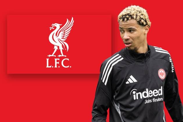 Hugo Ekitike vor möglichem Wechsel zum FC Liverpool. Hugo Ekitike vor möglichem Wechsel in die Premier League zu Liverpool FC, Montage, Trainingsfoto vom 9. Juli 2025., Frankfurt am Main Hessen Deutschland Deutsche Bank Park