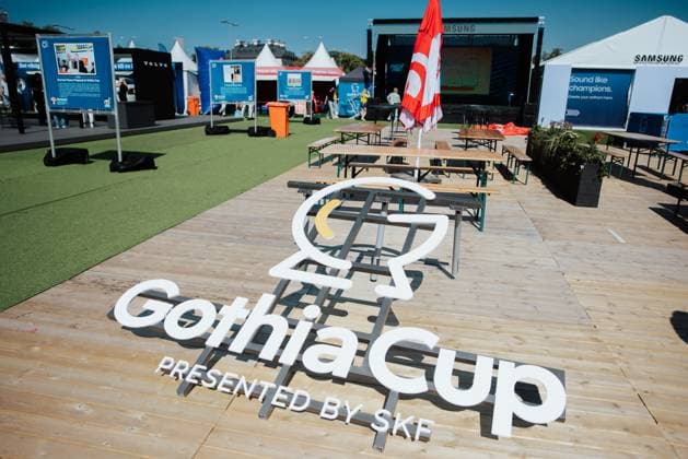 Gothenburg, Sweden, July 14th 2025 A view of the Gothia Cup event area with the official logo and flags on display, creating a vibrant and welcoming atmosphere for participants and visitors during the Gothia Cup 2025 in Gothenburg, Sweden. (Gabor Baumgarten SPP)  Copyright: xGaborxBaumgartenx xSPPx spp-en-GaBaSp-25_Gothia Day 1_Gabor Baumgarten-522447