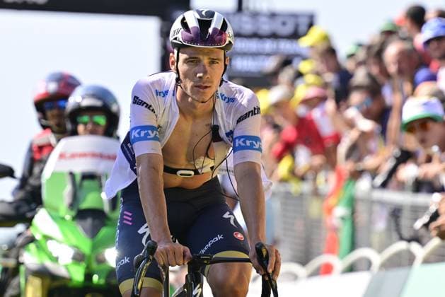 Belgian Remco Evenepoel of Soudal Quick-Step crosses the finish line of stage 12 of the 2025 Tour de France cycling, from Auch to Hautacam (181 km), on Thursday 17 July 2025 in France. The 112th edition of the Tour de France starts on Saturday 5 July in Lille, France, and will finish in Paris, France on the 27th of July. DIRKxWAEM  x129447350x