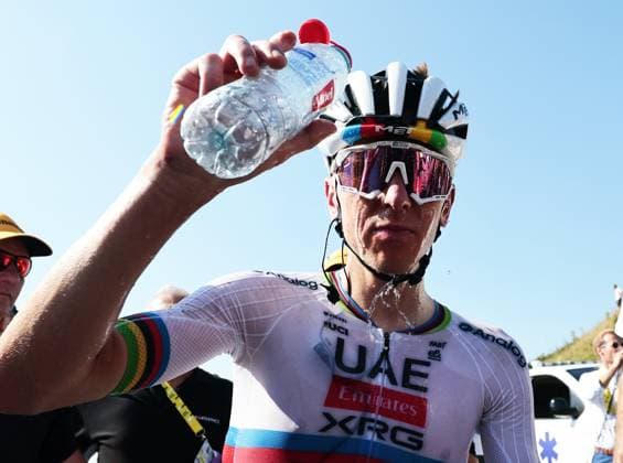 Slovenian Tadej Pogacar of UAE Team Emirates celebrates after winning stage 12 of the 2025 Tour de France cycling, from Auch to Hautacam (181 km), on Thursday 17 July 2025 in France. The 112th edition of the Tour de France starts on Saturday 5 July in Lille, France, and will finish in Paris, France on the 27th of July. POOLxLUCAxBETTINI  x129448398x