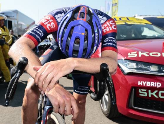 British Oscar Onley of Team Picnic PostNL pictured after stage 12 of the 2025 Tour de France cycling, from Auch to Hautacam (181 km), on Thursday 17 July 2025 in France. The 112th edition of the Tour de France starts on Saturday 5 July in Lille, France, and will finish in Paris, France on the 27th of July. POOLxLUCAxBETTINI  x129448505x