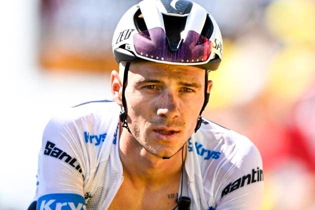 Tour de France 2025 Stage 12 HAUTACAM, FRANCE - JULY 17 : Evenepoel Remco (BEL) of Soudal - Quick Step at the finish line during stage 12 of the 112th edition of Tour de France an UCI World Tour 2.UWT cycling road race stage for Men Elite of 181 km with start in Auch and finish in Hautacam on July 17, 2025 in Hautacam, France, 17 07 2025 ( Motordriver Kenny Verfaillie - Hautacam France  Copyright: xJanxDexMeuleneirx