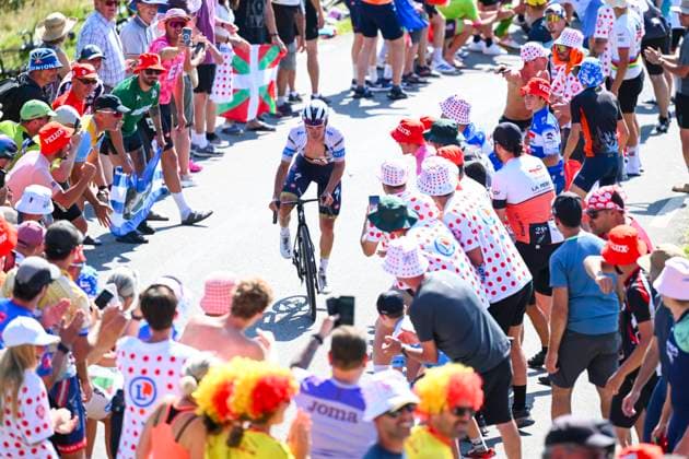 Tour de France 2025 Stage 12 HAUTACAM, FRANCE - JULY 17 : Evenepoel Remco (BEL) of Soudal - Quick Step in action during stage 12 of the 112th edition of Tour de France an UCI World Tour 2.UWT cycling road race stage for Men Elite of 181 km with start in Auch and finish in Hautacam on July 17, 2025 in Hautacam, France, 17 07 2025 ( Motordriver Kenny Verfaillie - Hautacam France  Copyright: xVincentxKalutx