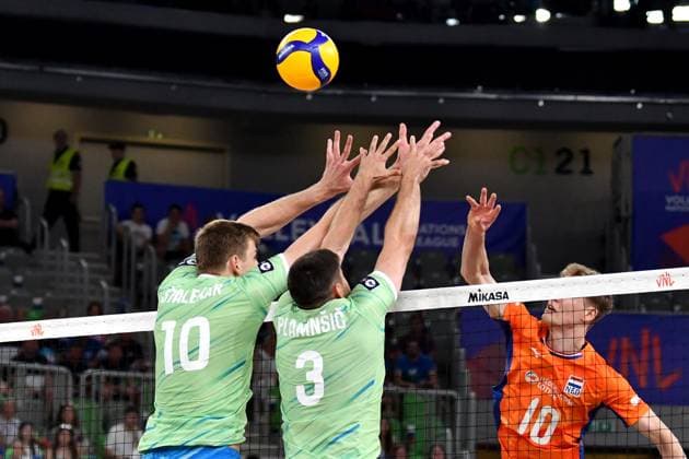 Ljubljana, Slovenia, 17th July 2024: Tom Koops of Netherlands in action during the IVNL Volleyball Nations League, Week 3 match, between Netherlands and Slovenia at Arena Stozice, Ljubljana, Slovenia. (Natasa Kupljenik SPP) Copyright: xNatasaxKupljenikx xSPPx SPP_1018248