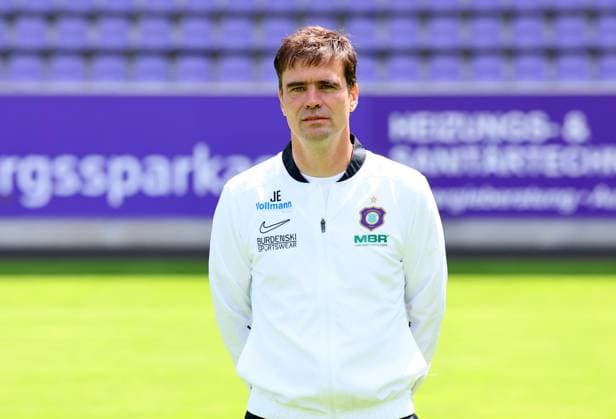Teampraesentation Erz.Aue 3.Liga Co-Trainer Jörg Emmerich, FC Erzgebirge Aue; 3.Liga, Porträttermin 2025 2026 , Aue, 17.07.2025, Erzgebirgsstadion, Fußball , Nur zur redaktionellen Nutzung. Only editorial use.