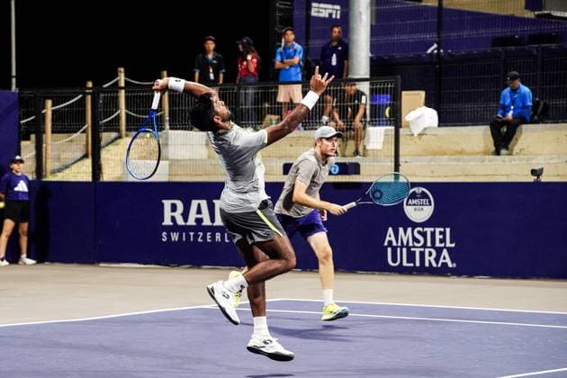LOS CABOS TENNIS OPEN 2025 CHANDRASEKAR STALDER VS TOMIC MONTEMAYOR 17072025 LOS CABOS, BAJA CALIFORNIA, MEXICO. Action photo of Anirudh Chandrasekar of India and Reese Stalder of the USA, during quarter final singles game of Los Cabos Tennis Open 2025 held at the Court 1 of the Cabo Sports Complex of Los Cabos, Baja California, Mexico. Foto de accion de Anirudh Chandrasekar de India y Reese Stalder de Estados Unidos, durante juego de cuartos de final de singles en Los Cabos Tennis Open 2025 celebrado en la Cancha 1 del Cabo Sports Complex de Los Cabos, Baja California, Mexico. PHOTO BY IMAGENSHOP AGENCIA FOTOGRAFICA LOS CABOS BAJA CALIFORNIA MEXICO Copyright: xIMAGENSHOPxAGENCIAxFOTOGRAFICAx