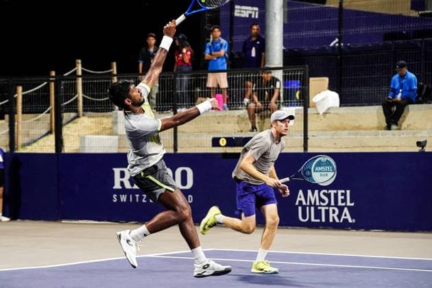 LOS CABOS TENNIS OPEN 2025, LOS CABOS TENNIS OPEN 2025 CHANDRASEKAR STALDER VS TOMIC MONTEMAYOR 17072025 LOS CABOS, BAJA CALIFORNIA, MEXICO. Action photo of Anirudh Chandrasekar of India and Reese Stalder of the USA, during quarter final singles game of Los Cabos Tennis Open 2025 held at the Court 1 of the Cabo Sports Complex of Los Cabos, Baja California, Mexico. Foto de accion de Anirudh Chandrasekar de India y Reese Stalder de Estados Unidos, durante juego de cuartos de final de singles en Los Cabos Tennis Open 2025 celebrado en la Cancha 1 del Cabo Sports Complex de Los Cabos, Baja California, Mexico. PHOTO BY IMAGENSHOP AGENCIA FOTOGRAFICA LOS CABOS BAJA CALIFORNIA MEXICO Copyright: xIMAGENSHOPxAGENCIAxFOTOGRAFICAx