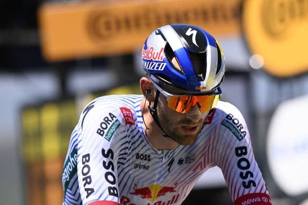 Belgian Jordi Meeus of RedBull-BORA-hansgrohe pictured at the finish of stage 13 of the 2025 Tour de France cycling race, an 11km individual time trial from Loudenvielle to Peyragudes, on Friday 18 July 2025 in France. The 112th edition of the Tour de France starts on Saturday 5 July in Lille, France, and will finish in Paris, France on the 27th of July. JASPERxJACOBS  x129488294x