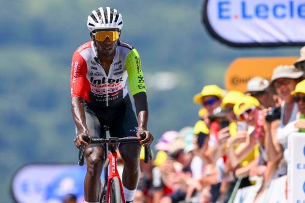 Tour de France 2025 Stage 13 PEYRAGUDES, FRANCE - JULY 18 : Girmay Biniam (ERI) of Intermarche - Wanty at the finish line during stage 13 of the 112th edition of Tour de France an UCI World Tour 2.UWT Individual Time Trial stage for Men Elite of 11 km with start in Loudenvielle and finish in Peyragudes on July 18, 2025 in Peyragudes, France, 18 07 2025 ( Motordriver Kenny Verfaillie - Peyragudes France  Copyright: xVincentxKalutx
