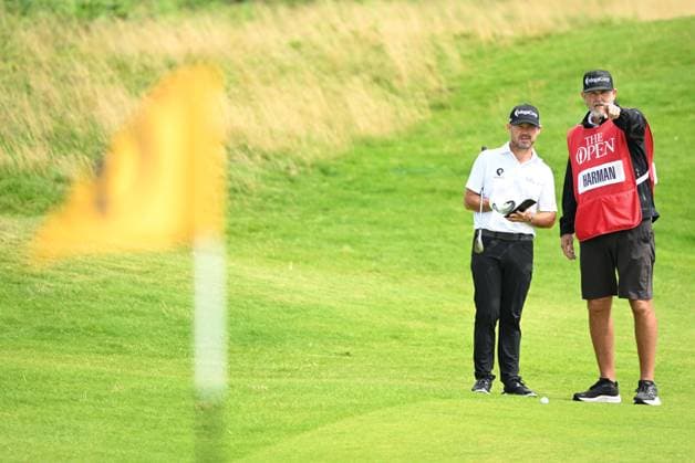 Brian Harman with Caddie Scott Tway on the 12th fairway The Open Championship, Day Two, Golf, Royal Portrush Golf Club, Portrush, Northern Ireland, UK - 18 Jul 2025 EDITORIAL USE ONLY No use with unauthorised audio, video, data, fixture lists, club league logos or live services. Online in-match use limited to 120 images, no video emulation. No use in betting, games or single club league player publications. Copyright: xGreigxCowie Shutterstockx 15402506au