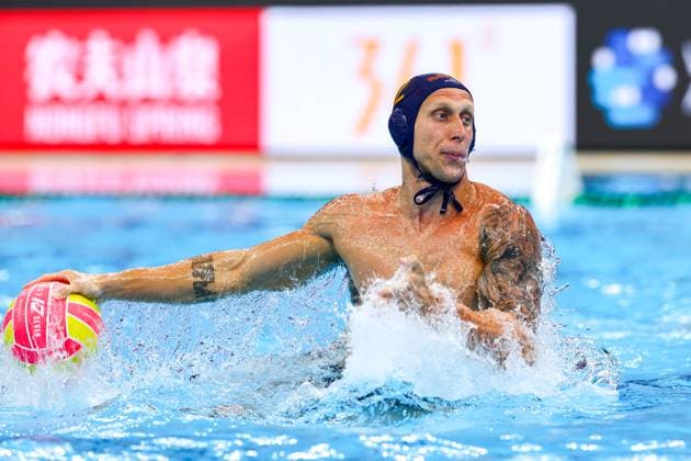 Dmitri Kholod of Montenegro Canada v Montenegro, Water polo, Wasserball Singapore 2025 World Aquatics Championships, OCBC Aquatic Centre, July 18, 2025, Singapore, Singapore.