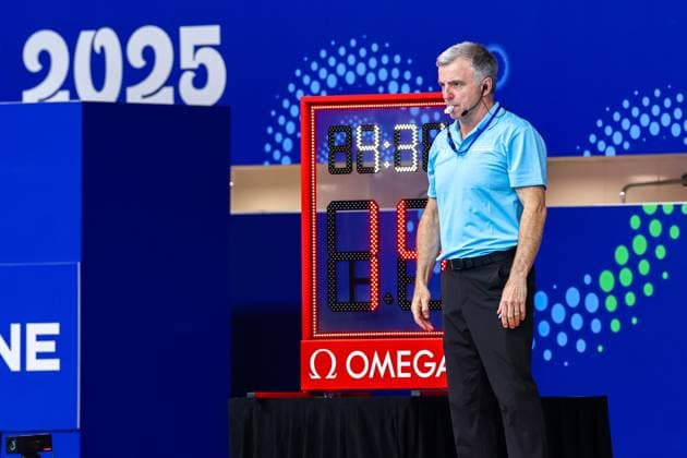 referee Scott Michael Voltz (USA) Canada v Montenegro, Water polo, Wasserball Singapore 2025 World Aquatics Championships, OCBC Aquatic Centre, July 18, 2025, Singapore, Singapore.