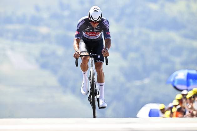 Dutch Mathieu van der Poel of Alpecin-Deceuninck pictured at the finish of stage 13 of the 2025 Tour de France cycling race, an 11km individual time trial from Loudenvielle to Peyragudes, on Friday 18 July 2025 in France. The 112th edition of the Tour de France starts on Saturday 5 July in Lille, France, and will finish in Paris, France on the 27th of July. JASPERxJACOBS  x129495744x