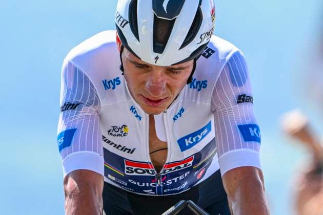 Tour de France 2025 Stage 13 PEYRAGUDES, FRANCE - JULY 18 : Evenepoel Remco (BEL) of Soudal - Quick Step at the finish line during stage 13 of the 112th edition of Tour de France an UCI World Tour 2.UWT Individual Time Trial stage for Men Elite of 11 km with start in Loudenvielle and finish in Peyragudes on July 18, 2025 in Peyragudes, France, 18 07 2025 ( Motordriver Kenny Verfaillie - Peyragudes France  Copyright: xVincentxKalutx
