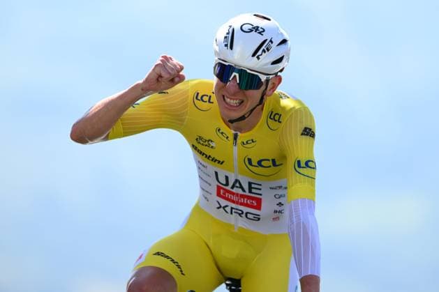 Tour de France 2025 Stage 13 PEYRAGUDES, FRANCE - JULY 18 : Pogacar Tadej (SLO) of UAE Team Emirates - XRG celebrating his victory during stage 13 of the 112th edition of Tour de France an UCI World Tour 2.UWT Individual Time Trial stage for Men Elite of 11 km with start in Loudenvielle and finish in Peyragudes on July 18, 2025 in Peyragudes, France, 18 07 2025 ( Motordriver Kenny Verfaillie - Peyragudes France  Copyright: xVincentxKalutx