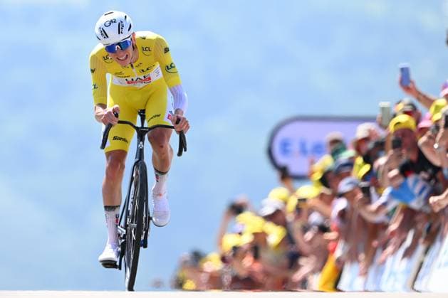 Tour de France 2025 Stage 13 PEYRAGUDES, FRANCE - JULY 18 : Pogacar Tadej (SLO) of UAE Team Emirates - XRG at the finish line during stage 13 of the 112th edition of Tour de France an UCI World Tour 2.UWT Individual Time Trial stage for Men Elite of 11 km with start in Loudenvielle and finish in Peyragudes on July 18, 2025 in Peyragudes, France, 18 07 2025 ( Motordriver Kenny Verfaillie - Peyragudes France  Copyright: xVincentxKalutx