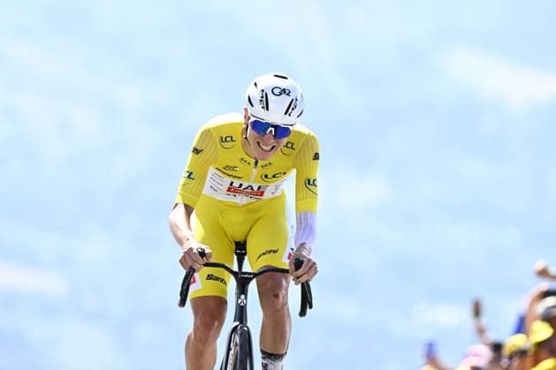Slovenian Tadej Pogacar of UAE Team Emirates pictured at the finish of stage 13 of the 2025 Tour de France cycling race, an 11km individual time trial from Loudenvielle to Peyragudes, on Friday 18 July 2025 in France. The 112th edition of the Tour de France starts on Saturday 5 July in Lille, France, and will finish in Paris, France on the 27th of July. JASPERxJACOBS  x129501214x