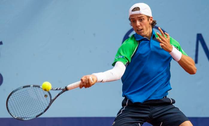 July 18, 2025, Gstaad, Bern, Switzerland: Gstaad Switzerland, 07 18 2025: ARTHUR CAZAUX of France is in action during quarter-final of EFG Swiss Open Gstaad ATP, Tennis Herren 250, Tennis Herren 250 and took place at Roy Emerson Arena in Gstaad, which is located in the famous ski resort of Gstaad and which is located in the Bernese Oberland. Gstaad Switzerland - ZUMAd206 20250718_zip_d206_040 Copyright: xEricxDubostx