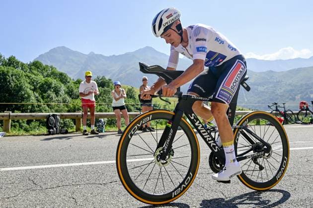 Belgian Remco Evenepoel of Soudal Quick-Step pictured in action during stage 13 of the 2025 Tour de France cycling race, an 11km individual time trial from Loudenvielle to Peyragudes, on Friday 18 July 2025 in France. The 112th edition of the Tour de France starts on Saturday 5 July in Lille, France, and will finish in Paris, France on the 27th of July. DIRKxWAEM  x129511035x