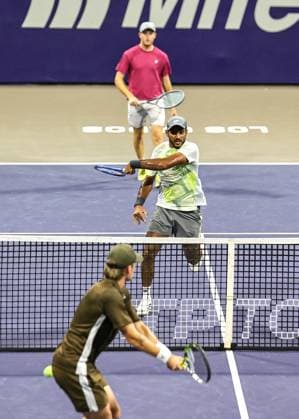 LOS CABOS TENNIS OPEN 2025 LOS CABOS TENNIS OPEN 2025 STALDER CHANDRASEKAR VS BAYLDON SCHOOKATE 18072025 LOS CABOS, BAJA CALIFORNIA, MEXICO. Action photo of Reese Stalder of the USA and Anirudh Chandrasekar of India, during semifinal doubles game of Los Cabos Tennis Open 2025 held at the Grand Stand of the Cabo Sports Complex of Los Cabos, Baja California, Mexico. Foto de accion de Reese Stalder de Estados Unidos y Anirudh Chandrasekar de India, durante juego de semifinal de singles en Los Cabos Tennis Open 2025 celebrado en el Estadio Mextenis del Cabo Sports Complex de Los Cabos, Baja California, Mexico. PHOTO BY IMAGENSHOP AGENCIA FOTOGRAFICA LOS CABOS BAJA CALIFORNIA MEXICO Copyright: xIMAGENSHOPxAGENCIAxFOTOGRAFICAx