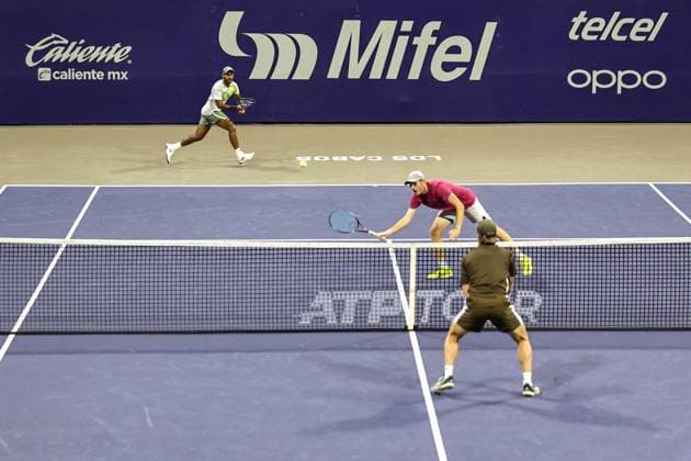 LOS CABOS TENNIS OPEN 2025 LOS CABOS TENNIS OPEN 2025 STALDER CHANDRASEKAR VS BAYLDON SCHOOKATE 18072025 LOS CABOS, BAJA CALIFORNIA, MEXICO. Action photo of Reese Stalder of the USA and Anirudh Chandrasekar of India, during semifinal doubles game of Los Cabos Tennis Open 2025 held at the Grand Stand of the Cabo Sports Complex of Los Cabos, Baja California, Mexico. Foto de accion de Reese Stalder de Estados Unidos y Anirudh Chandrasekar de India, durante juego de semifinal de singles en Los Cabos Tennis Open 2025 celebrado en el Estadio Mextenis del Cabo Sports Complex de Los Cabos, Baja California, Mexico. PHOTO BY IMAGENSHOP AGENCIA FOTOGRAFICA LOS CABOS BAJA CALIFORNIA MEXICO Copyright: xIMAGENSHOPxAGENCIAxFOTOGRAFICAx