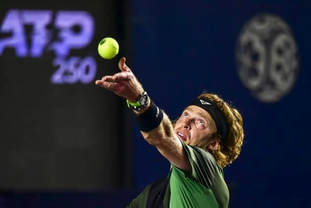LOS CABOS TENNIS OPEN 2025 LOS CABOS TENNIS OPEN 2025 RUBLEV VS KOVACEVIC 18072025 LOS CABOS, BAJA CALIFORNIA, MEXICO. Action photo of Andry Rublev of Russia, during semifinal singles game of Los Cabos Tennis Open 2025 held at the Mextenis Stadium of the Cabo Sports Complex of Los Cabos, Baja California, Mexico. Foto de accion de Andry Rublev de Rusia, durante juego de semifinal de singles en Los Cabos Tennis Open 2025 celebrado en el Estadio Mextenis del Cabo Sports Complex de Los Cabos, Baja California, Mexico. PHOTO BY IMAGENSHOP AGENCIA FOTOGRAFICA LOS CABOS BAJA CALIFORNIA MEXICO Copyright: xIMAGENSHOPxAGENCIAxFOTOGRAFICAx