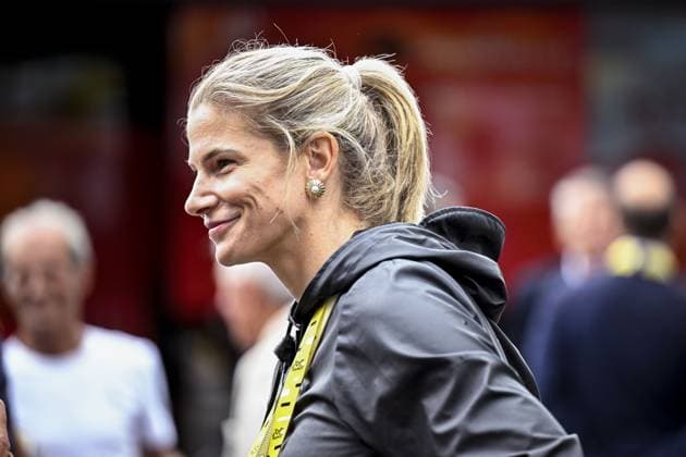 Belgian football player and Red Flame Justine Van Havermaet pictured at the start of stage 14 of the 2025 Tour de France cycling race, from Pau to Luchon-Superbagneres (183 km), on Saturday 19 July 2025 in France. The 112th edition of the Tour de France starts on Saturday 5 July in Lille, France, and will finish in Paris, France on the 27th of July. JASPERxJACOBS  x129555330x