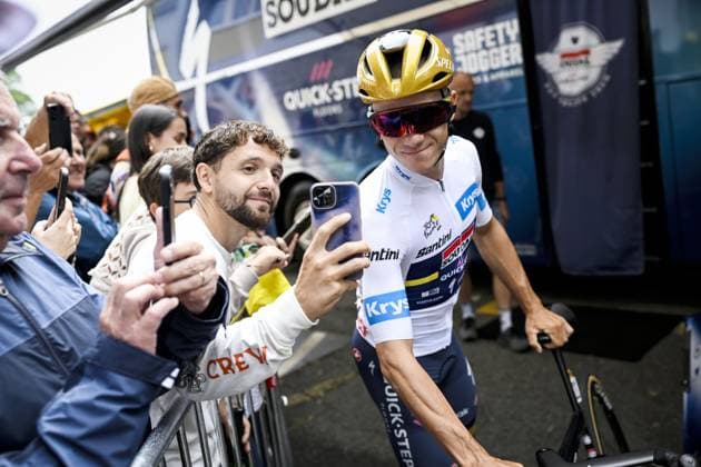 Belgian Remco Evenepoel of Soudal Quick-Step pictured at the start of stage 14 of the 2025 Tour de France cycling race, from Pau to Luchon-Superbagneres (183 km), on Saturday 19 July 2025 in France. The 112th edition of the Tour de France starts on Saturday 5 July in Lille, France, and will finish in Paris, France on the 27th of July. JASPERxJACOBS  x129555724x