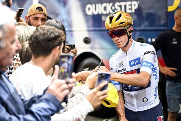 Belgian Remco Evenepoel of Soudal Quick-Step pictured at the start of stage 14 of the 2025 Tour de France cycling race, from Pau to Luchon-Superbagneres (183 km), on Saturday 19 July 2025 in France. The 112th edition of the Tour de France starts on Saturday 5 July in Lille, France, and will finish in Paris, France on the 27th of July. JASPERxJACOBS  x129555817x